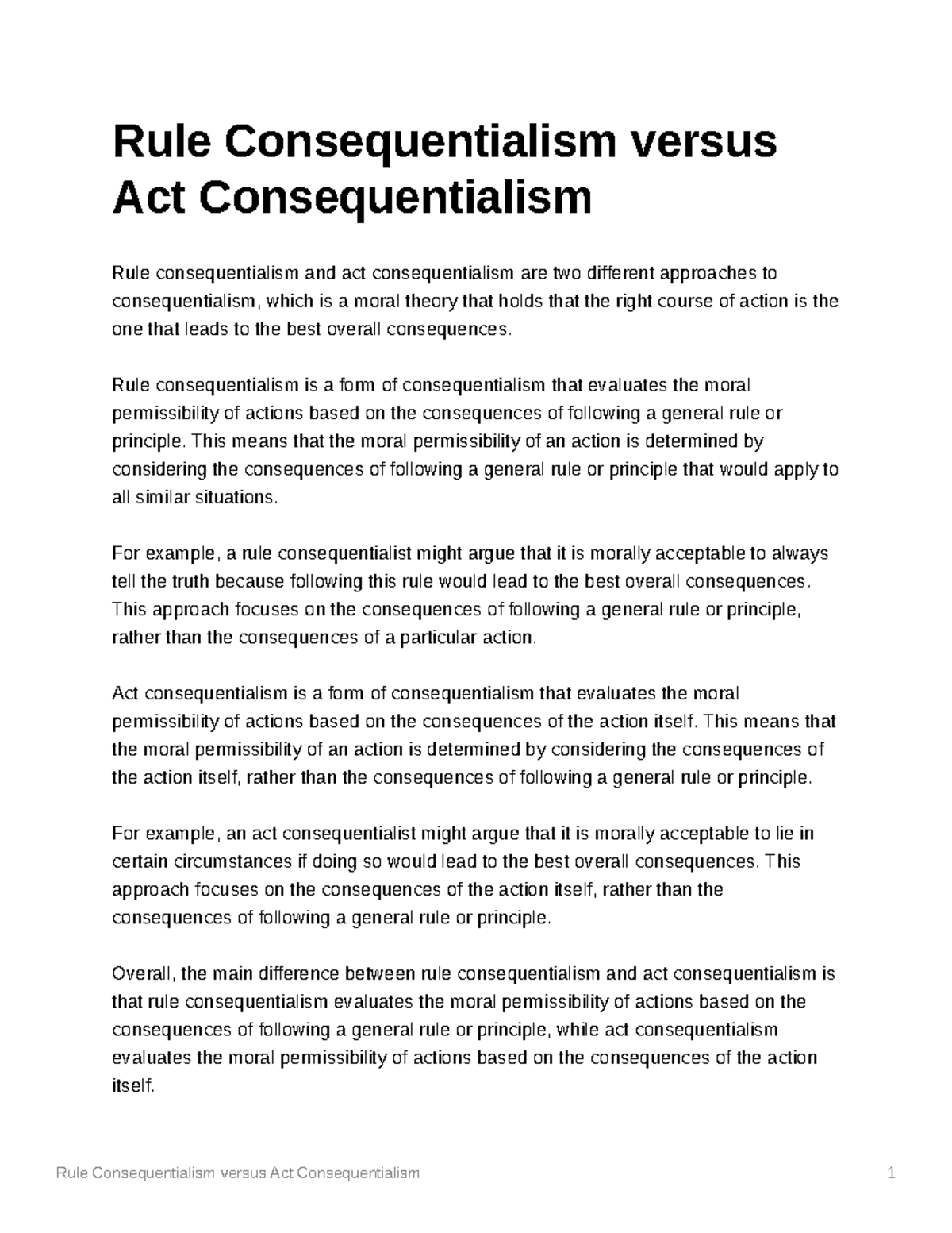 Rule Consequentialism Versus Act Consequentialism - Rule ...