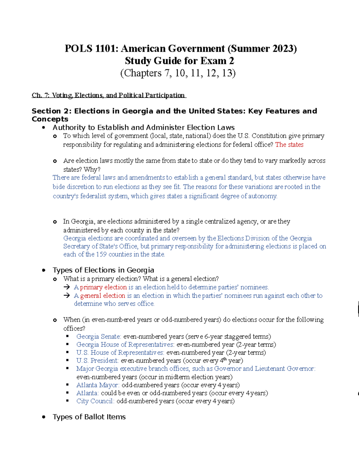 Exam 2 Study Guide SU23 - POLS 1101: American Government (Summer 2023 ...