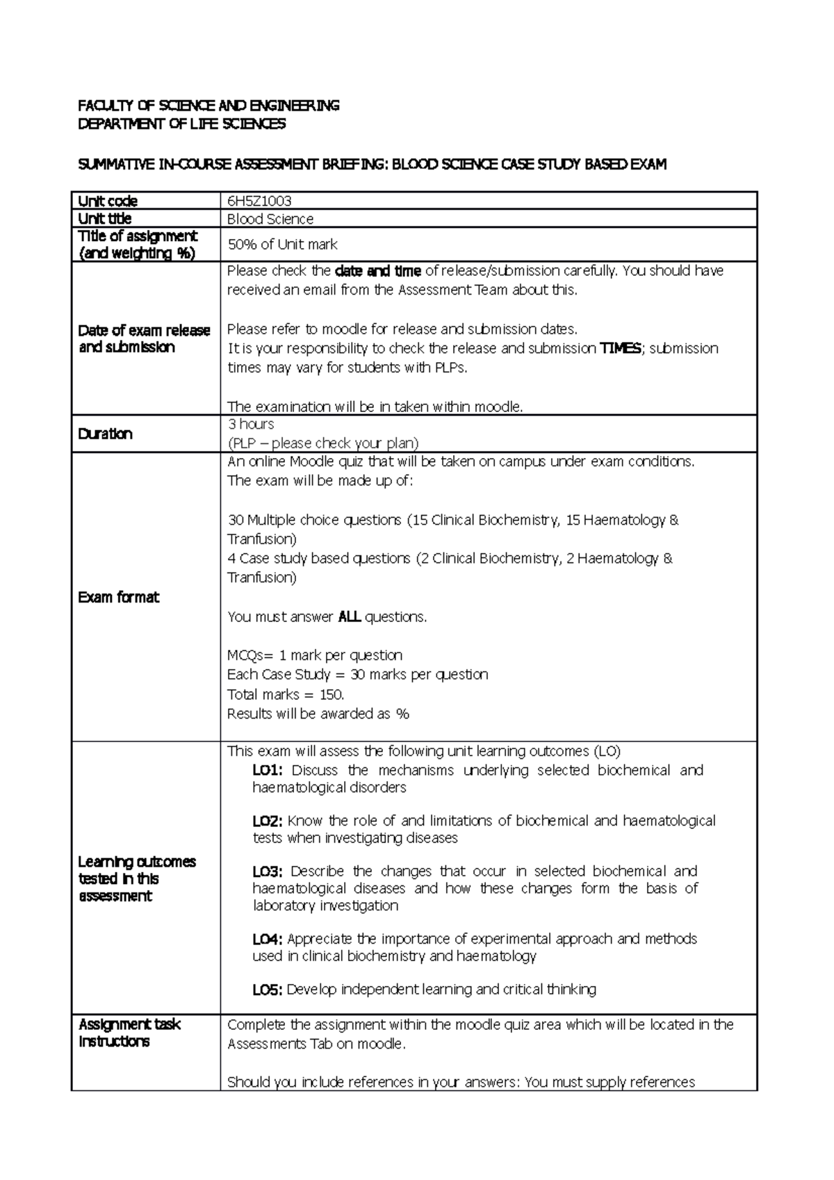 6h5z1003-examination-assessment-brief-faculty-of-science-and