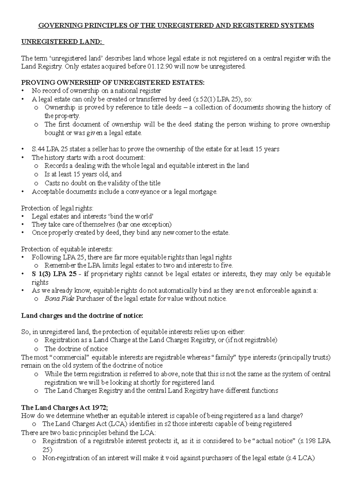 Unit 2 Governing Principles OF THE Unregistered AND Registered Systems ...