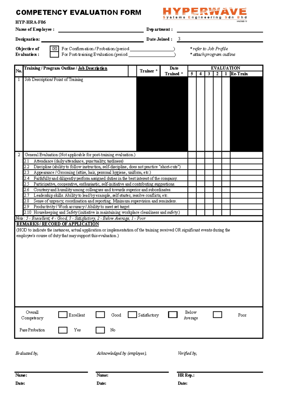 HYP-HRA-F06 - Competency Evaluation Form - COMPETENCY EVALUATION FORM ...