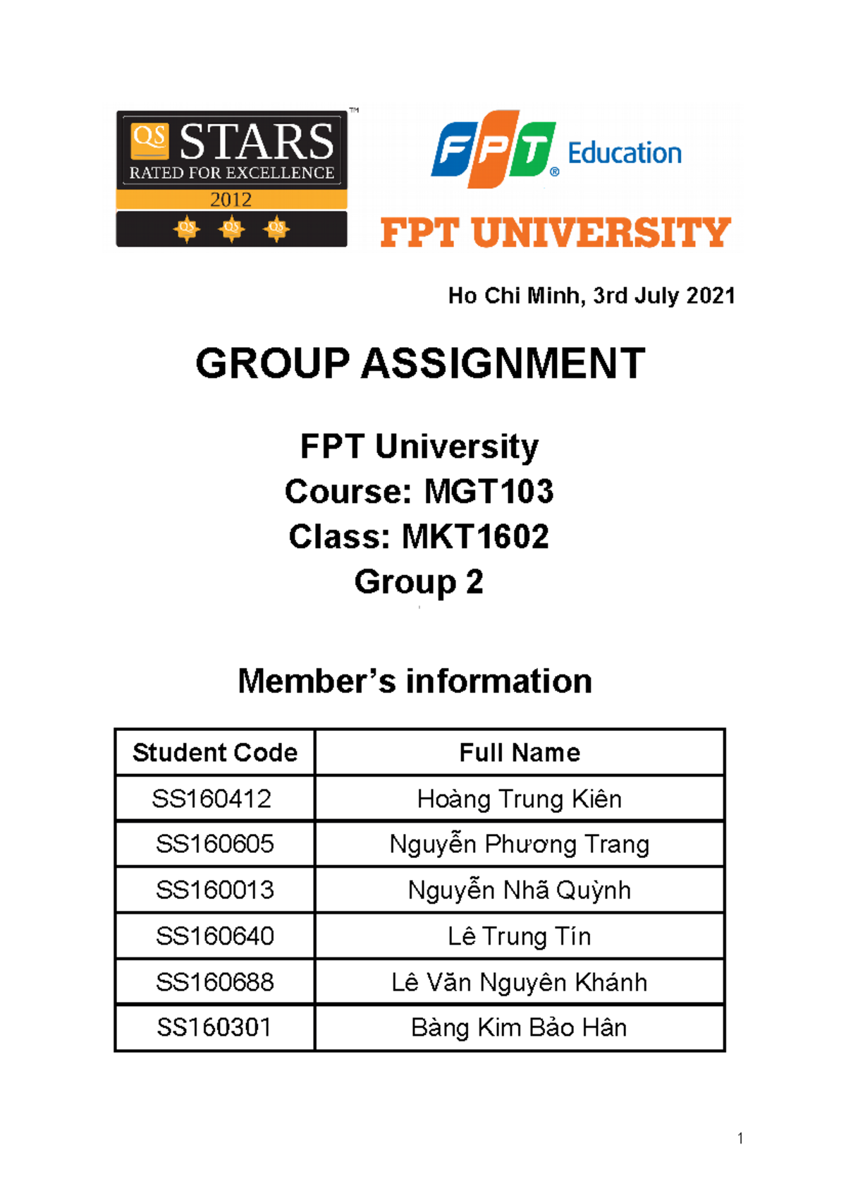 MGT103 Group Assignment - Ho Chi Minh, 3rd July 2021 GROUP ASSIGNMENT ...