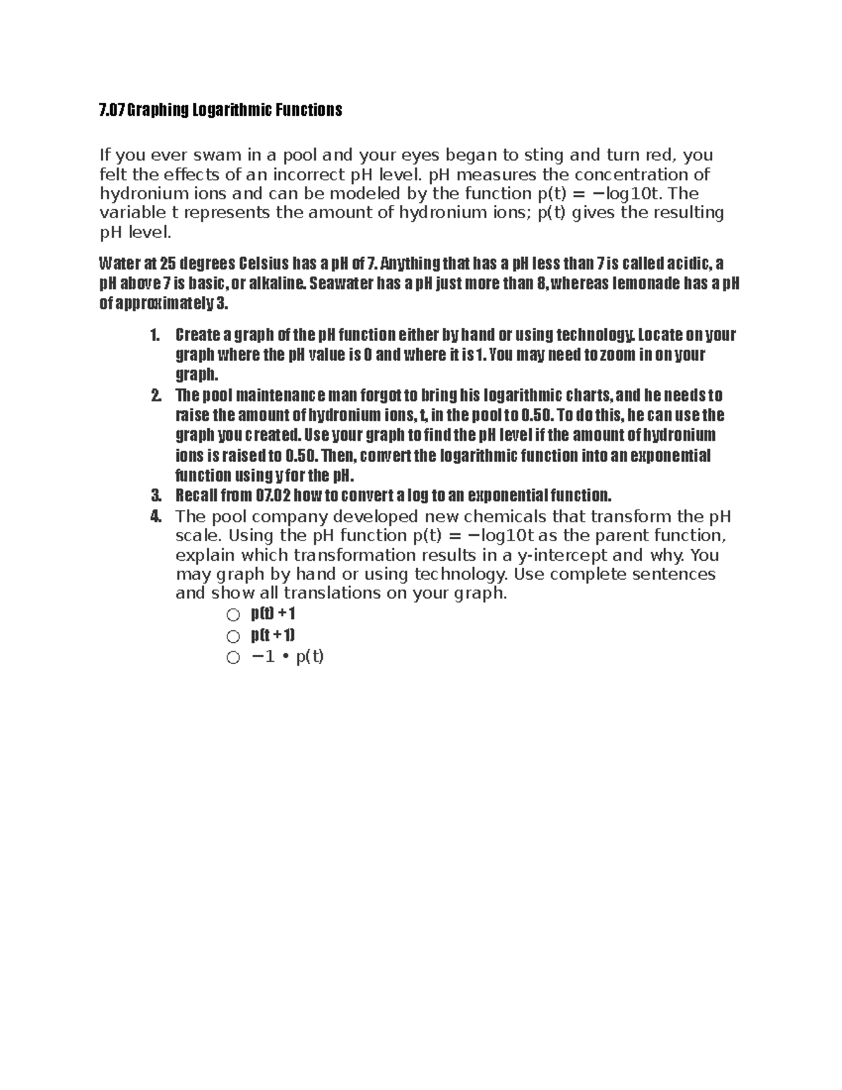 7 07 Graphing Logarithmic Functions Studocu