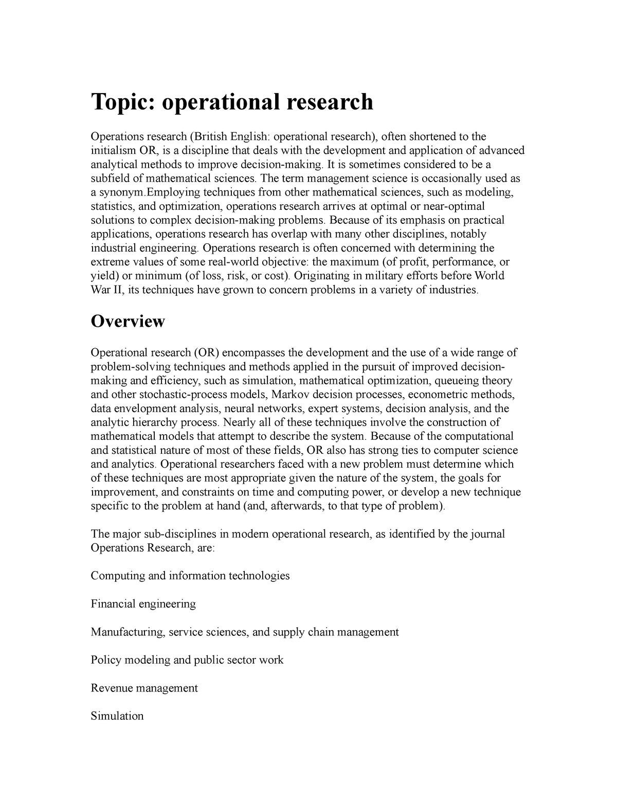 operations research topics for dissertation