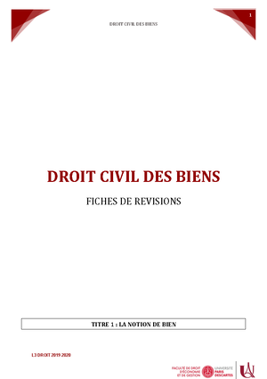 Fiche N°1 Classification - ANNÉE 2019- LICENCE, 3E ANNÉE DROIT DES ...