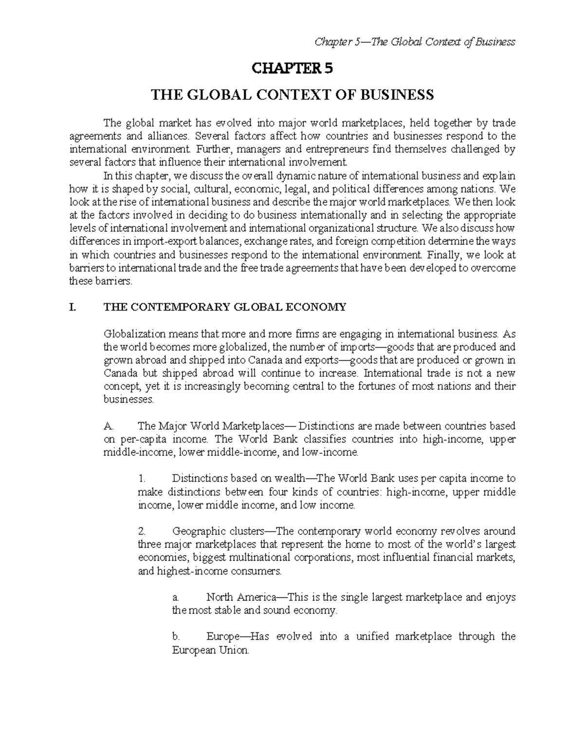 Ch05 summary - ch5 - Chapter 5—The Global Context of Business CHAPTER 5 ...