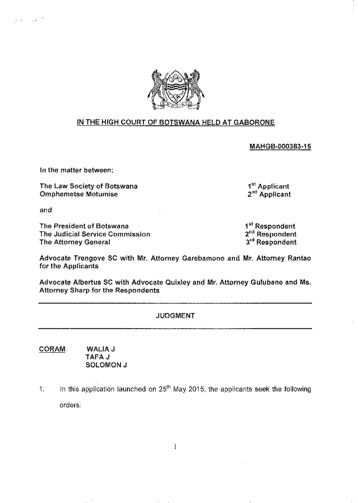 Law Society of Botswana v President High Court IN THE HIGH COURT OF