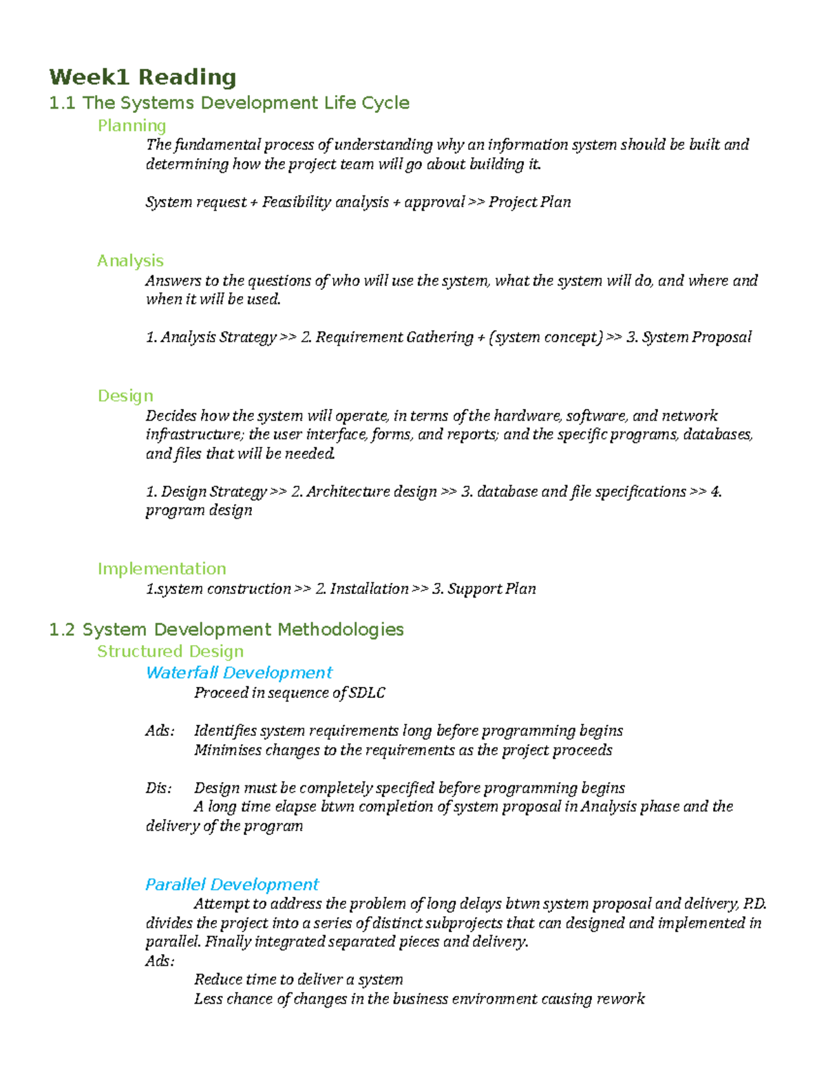 INFS2603 Notes - Week1 Reading 1 The Systems Development Life Cycle ...