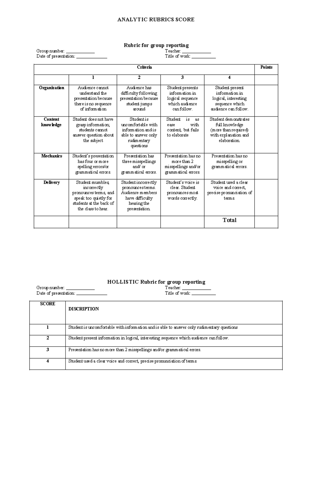 Scribd.vdownloaders.com rubric-for-group-reporting - ANALYTIC RUBRICS ...