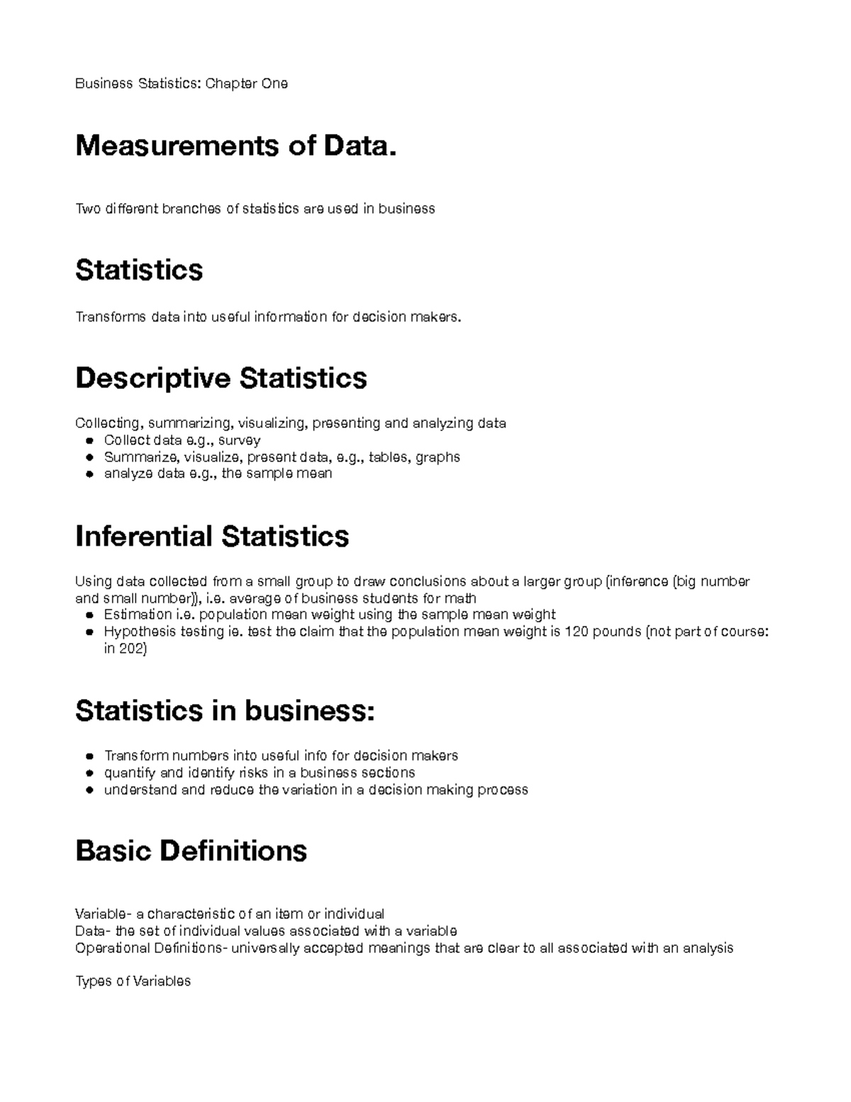 Business Statistics Chapter One - Business Statistics: Chapter One ...