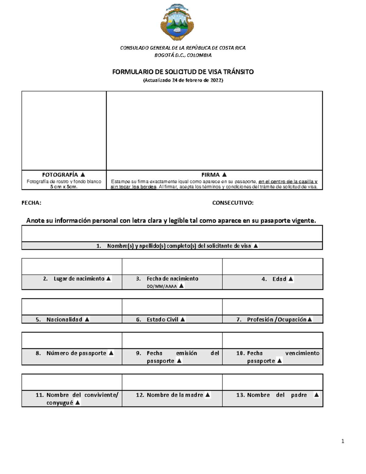 Formato Solicitud visa transito - 1 CONSULADO GENERAL DE LA REPÚBLICA ...