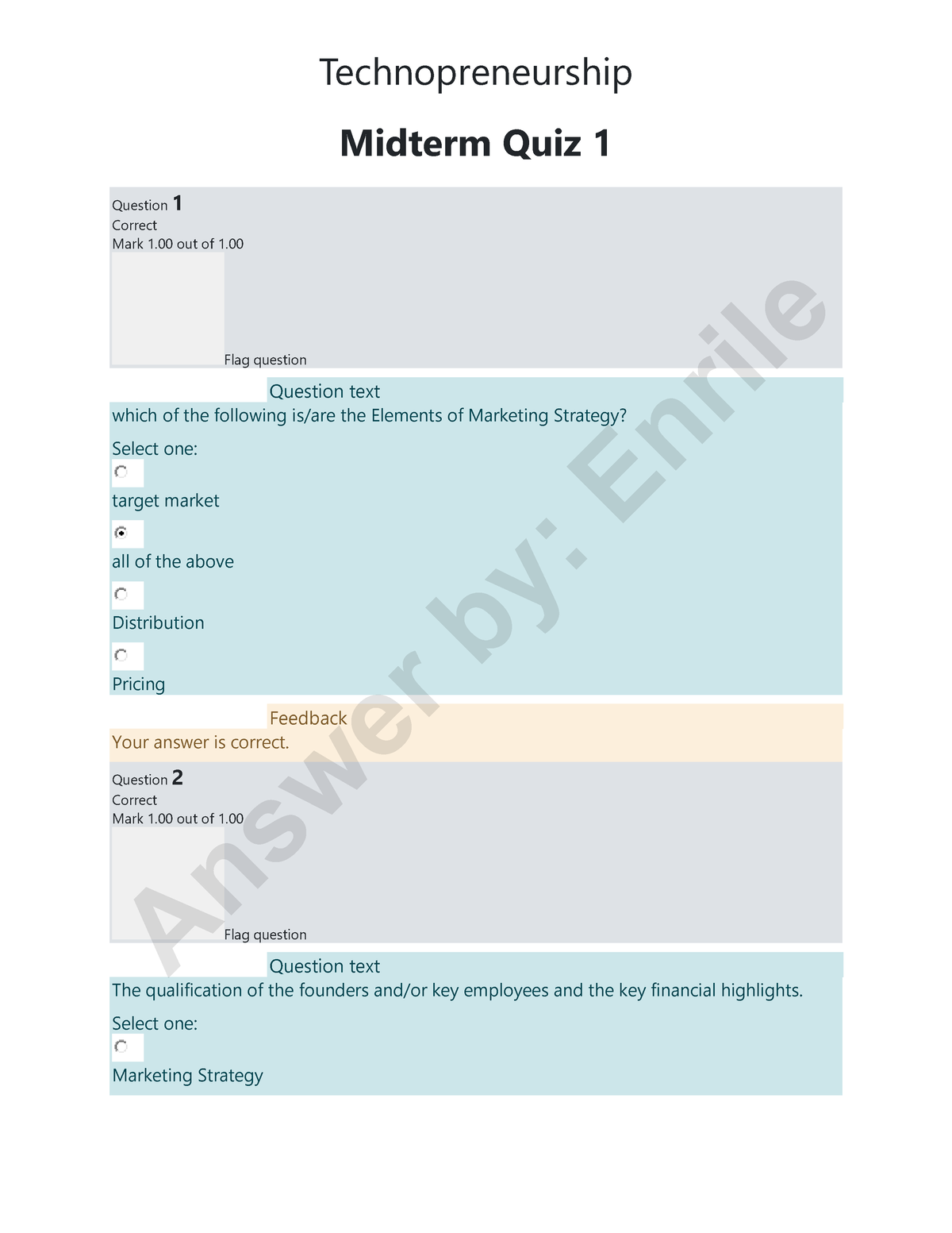 Midterm Quiz 1 And 2 Technopreneurship - Technopreneurship Midterm Quiz ...