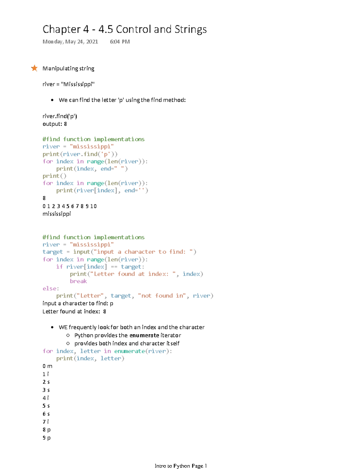 Chapter 4 4.5 Control and Strings Manipulating string river