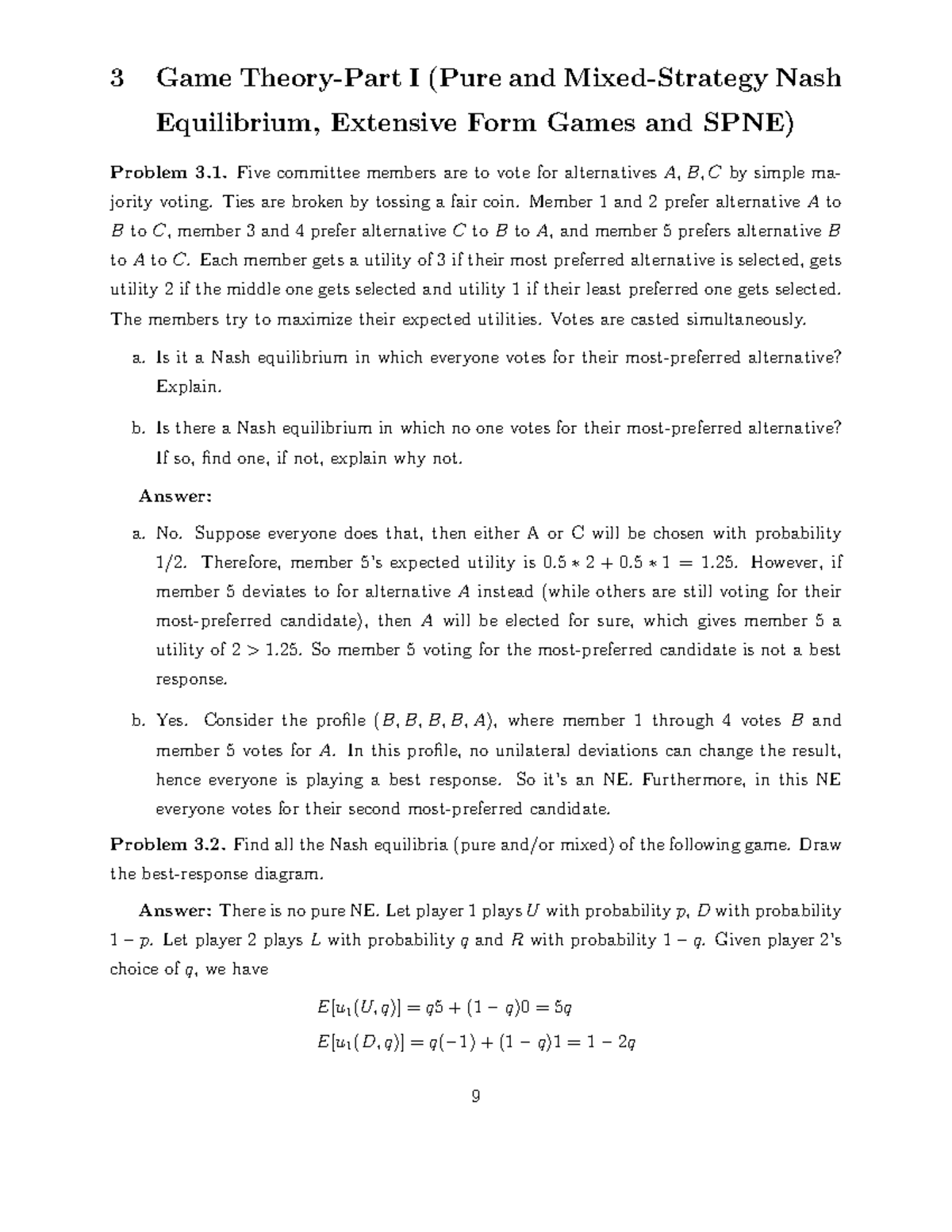 Econ 502 Game Theory 1 - Practice Problems with solutions - 3 Game ...