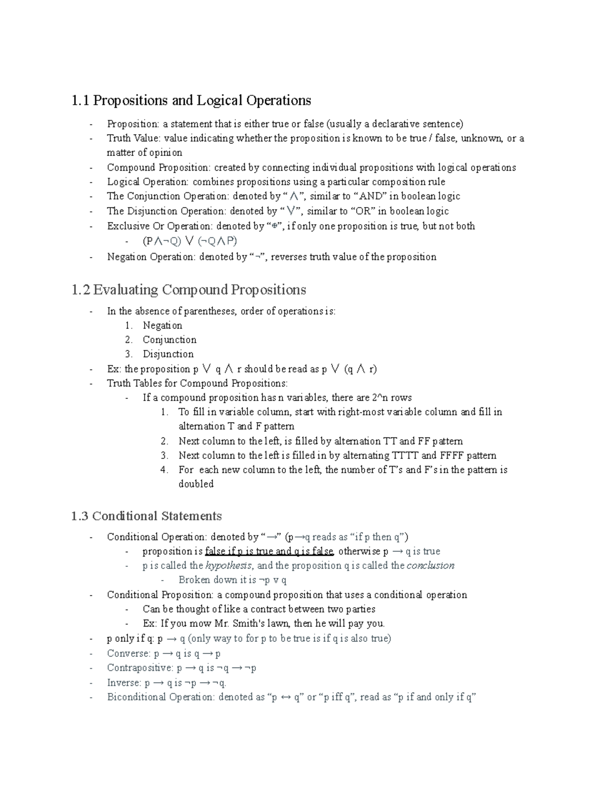 Ch.1 - Logic Reading Notes - 1 Propositions and Logical Operations ...