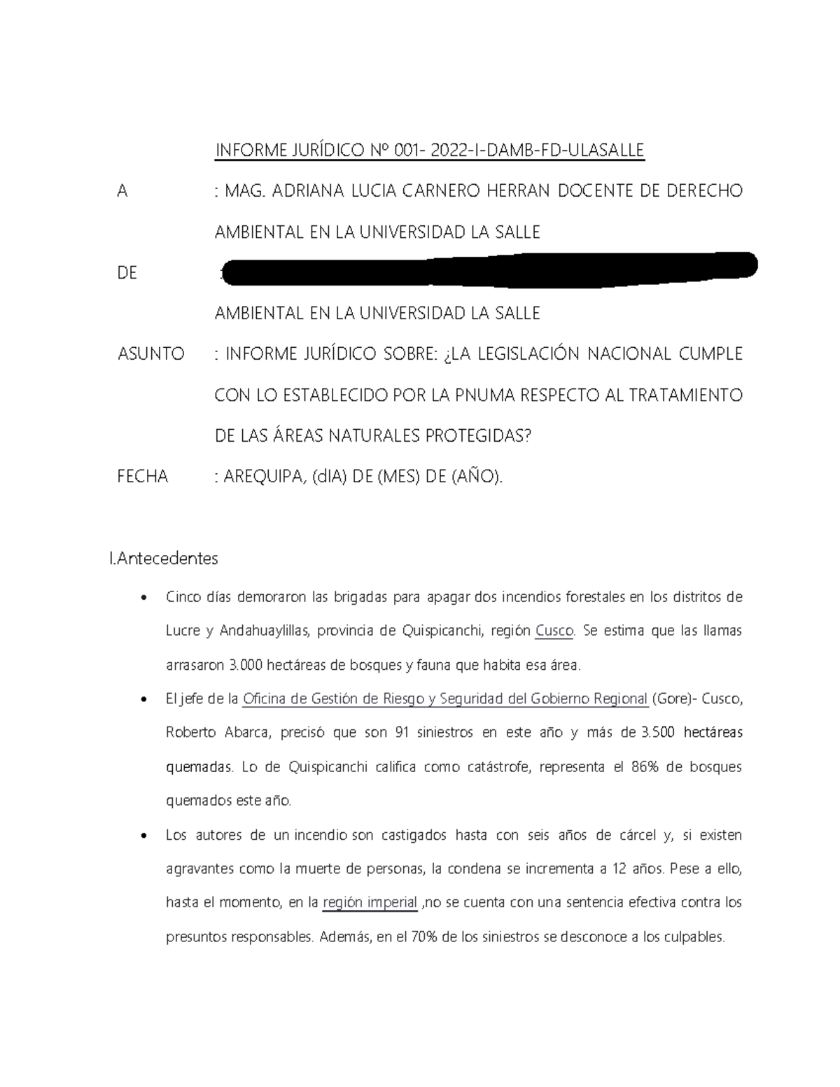 Informe JUR-DICO N- 001- 1 - INFORME JURÍDICO Nº 001- 2022 - I-DAMB-FD ...