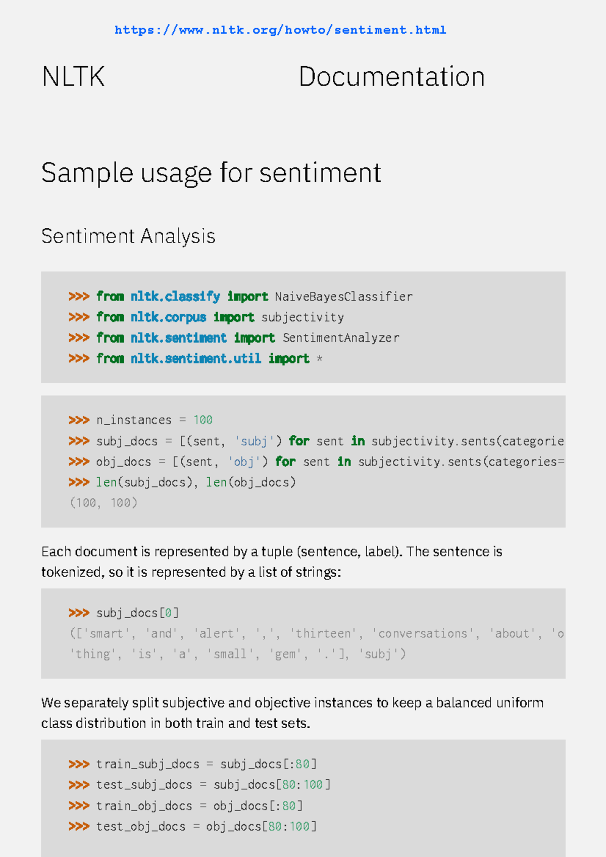 Appendix - Sentiment Analysis - NLTK Documentation Sample usage for ...