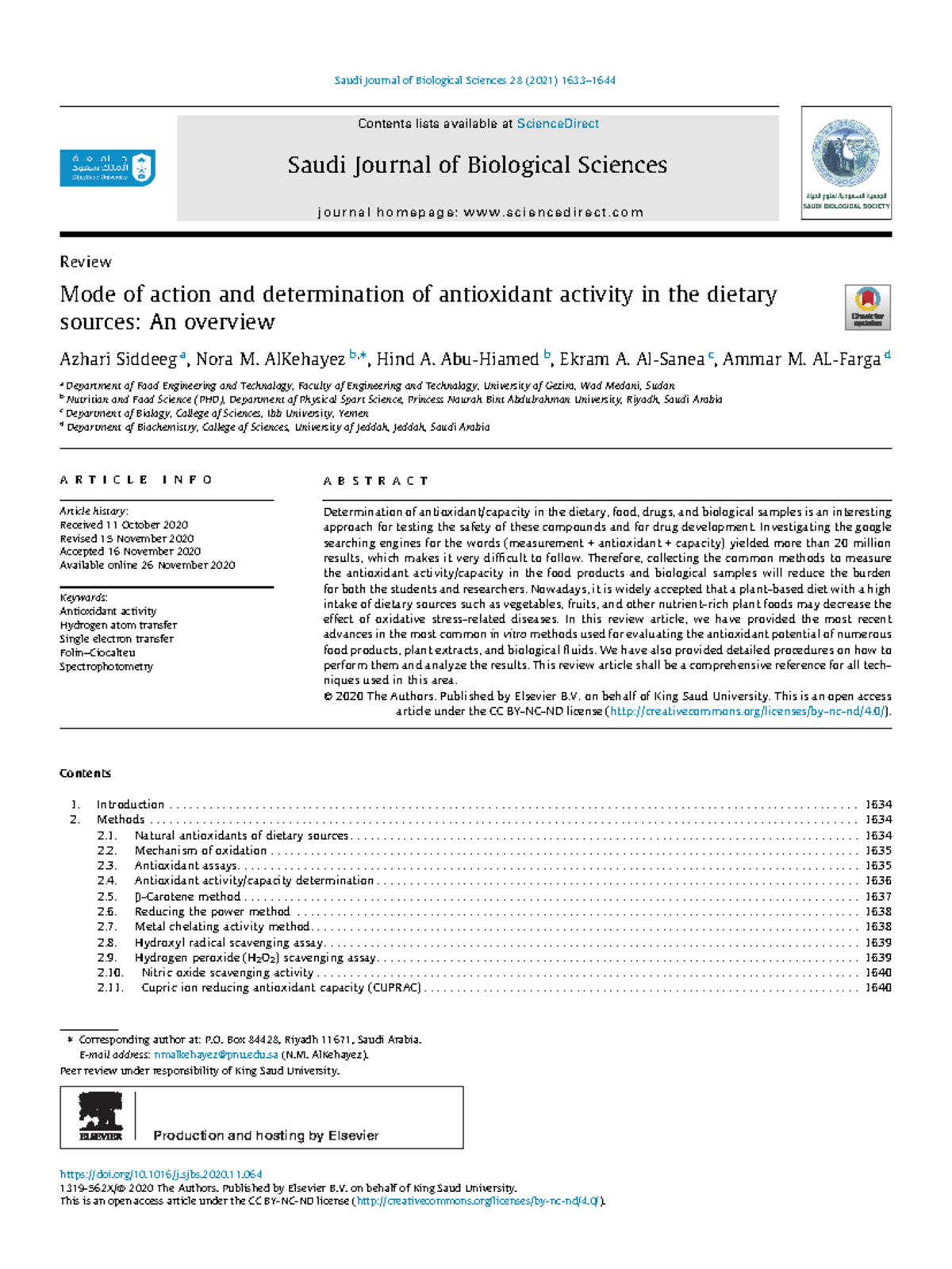 Mode of action and determination of antioxidant activity in the dietary ...