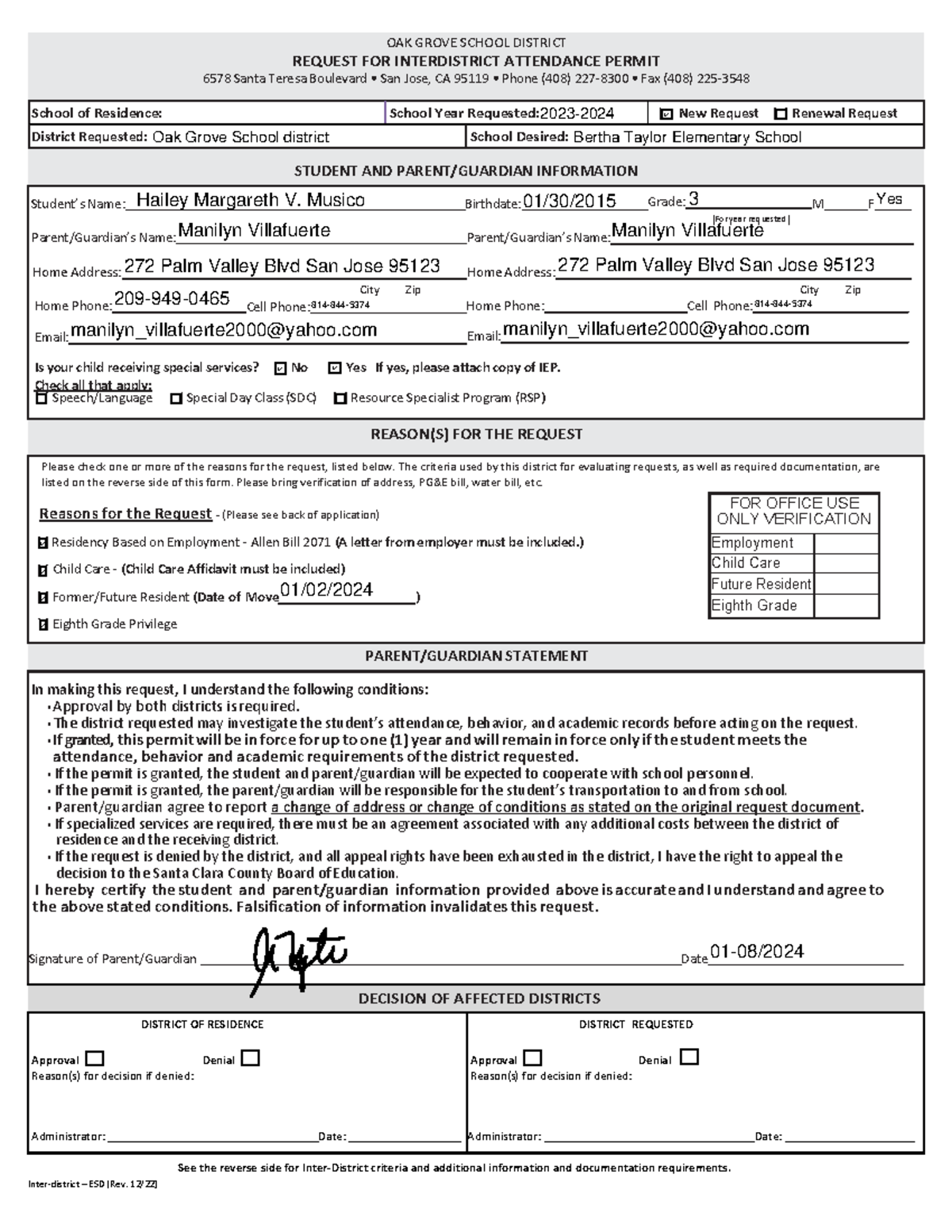 Bertha 2024 2025Fillable Inter District Transfer Request Application ...