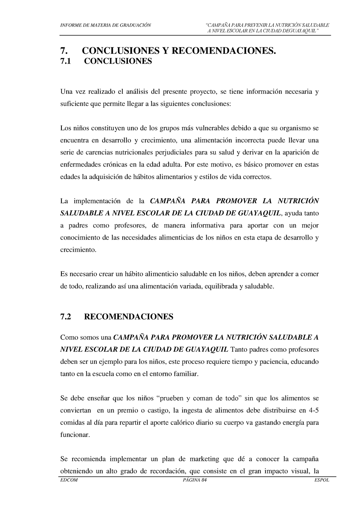 Cap7 - Apuntes - INFORME DE MATERIA DE GRADUACIÓN “CAMPAÑA PARA ...