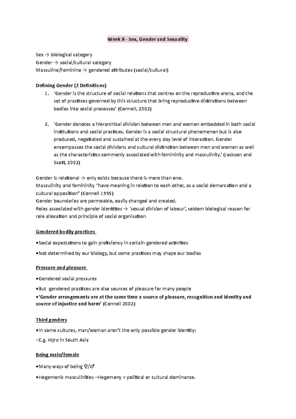 Week 8 - Sex, Gender and Sexuality - Week 8 - Sex, Gender and Sexuality ...