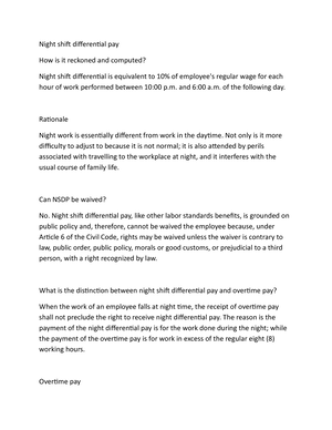 Night Shift Differential in The Philippines, PDF