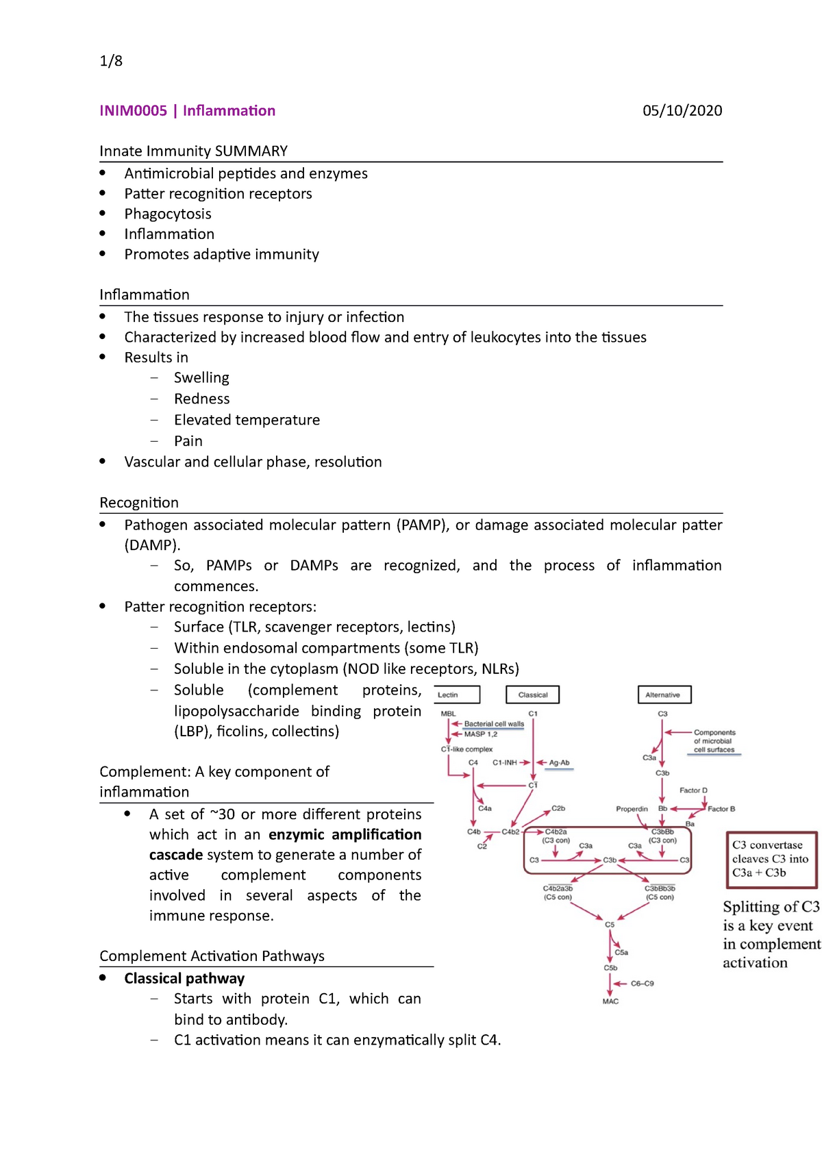 Lecture 4 - Inflammation - INIM0005 | Inflammation 05/10/ Innate ...
