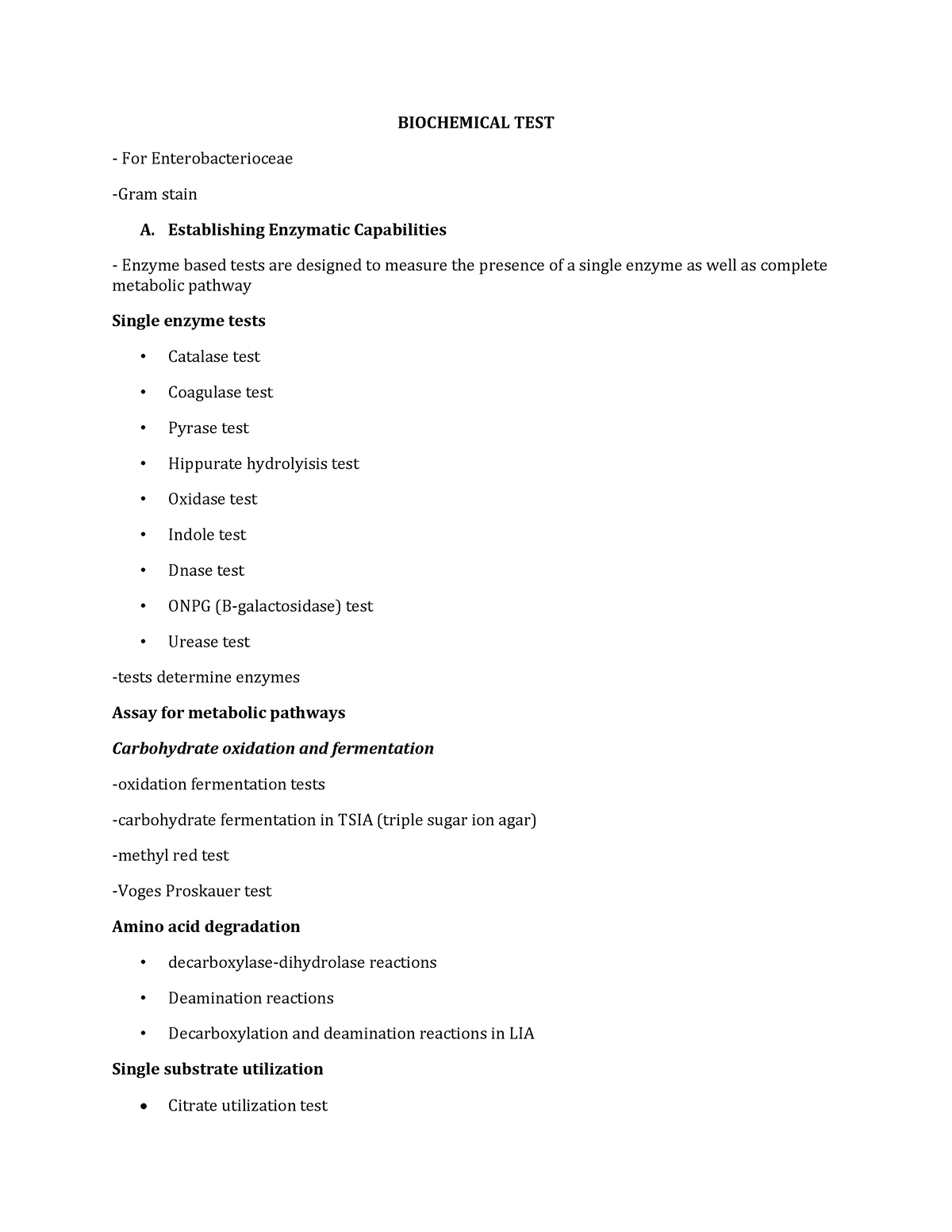 Biochemical TEST - BACTERIOLOGY - BIOCHEMICAL TEST For ...