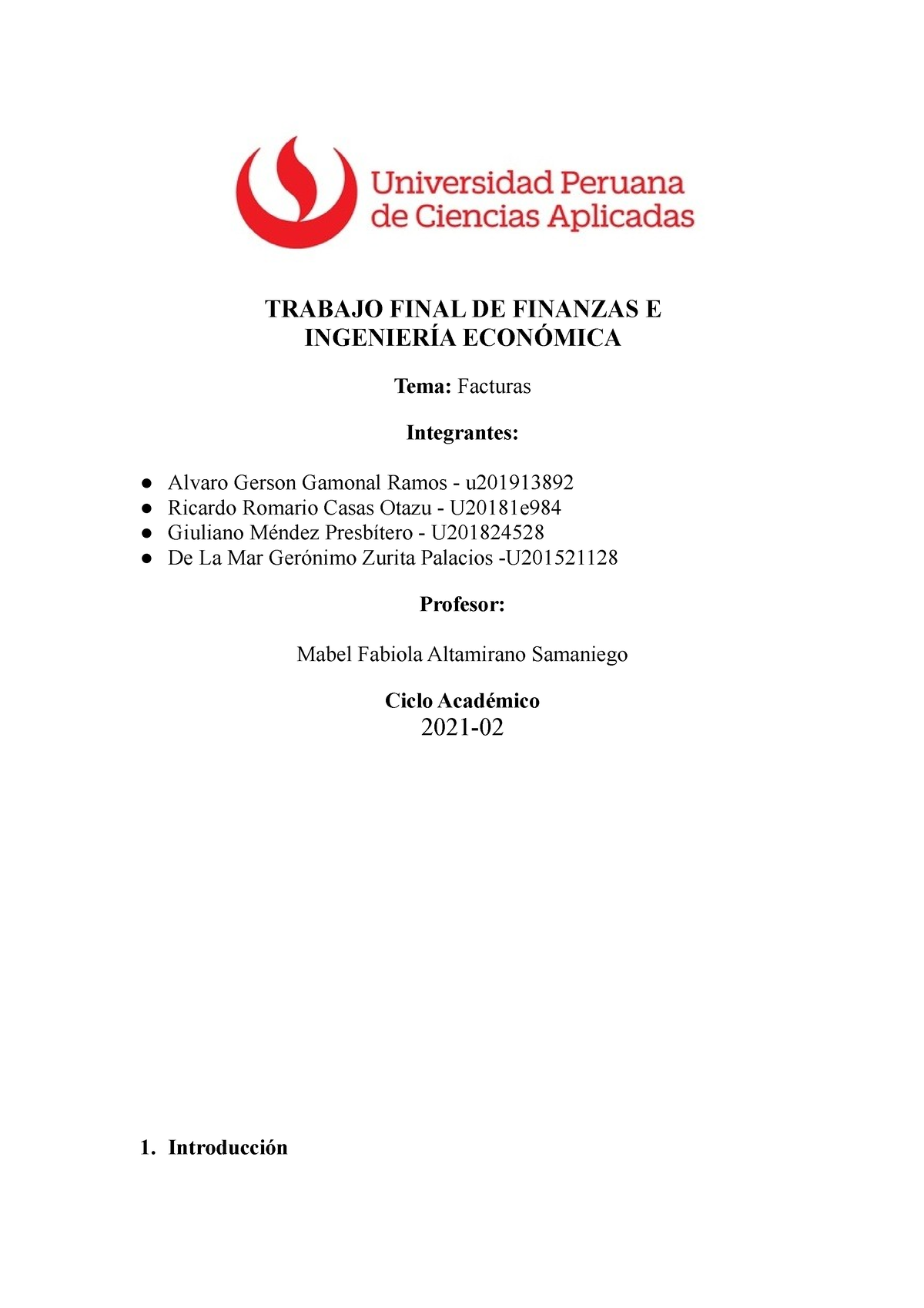 Trabajo Final DE Finanzas E Ingenieria Economica Actual - TRABAJO FINAL ...