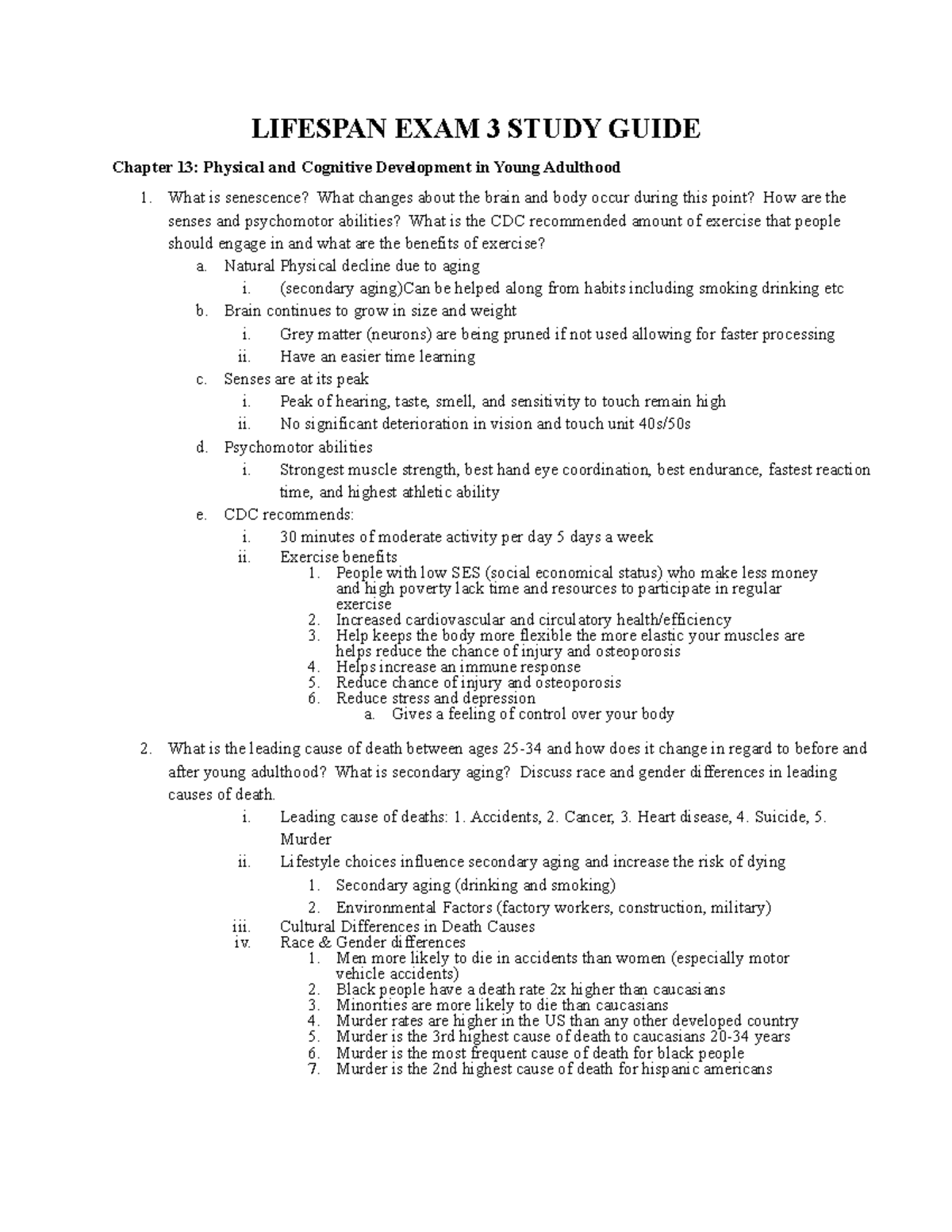 Lifespan EXAM 3 Study Guide - LIFESPAN EXAM 3 STUDY GUIDE Chapter 13 ...