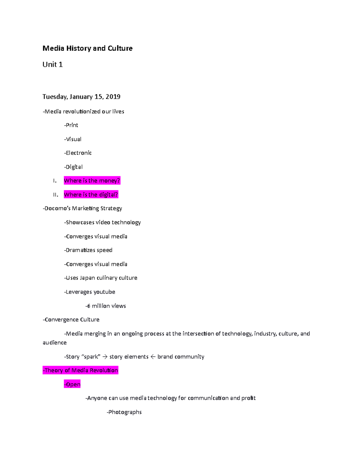 Media History Unit 1 Notes - Media History and Culture Unit 1 Tuesday ...