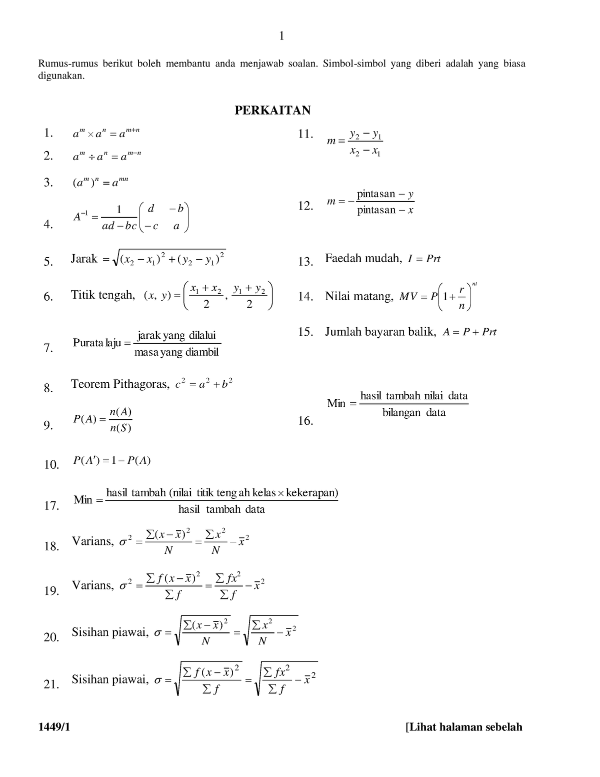 Latihan math - ddwefewfefawd - Rumus-rumus berikut boleh membantu anda ...