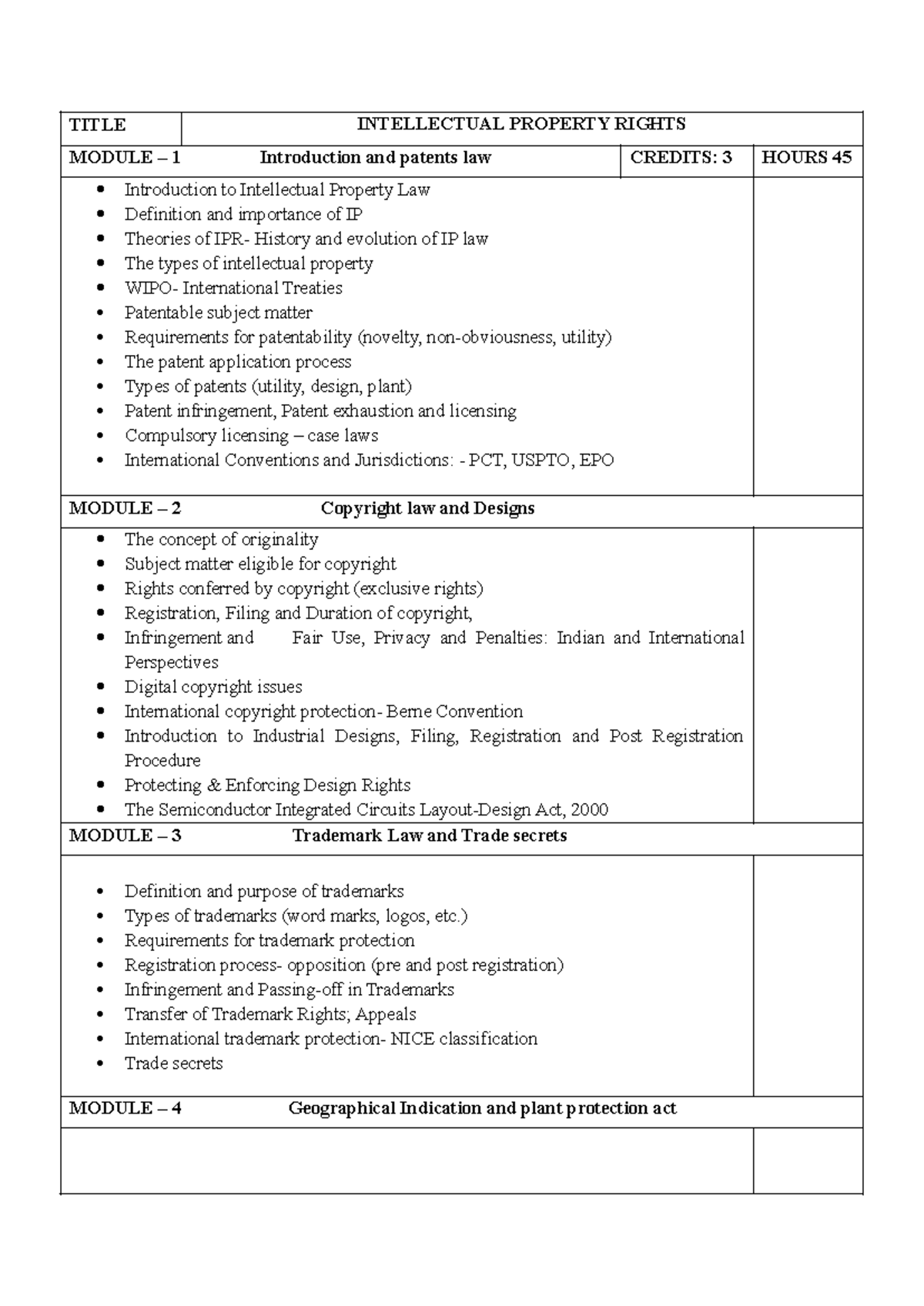 Course Title - rought draft - TITLE INTELLECTUAL PROPERTY RIGHTS MODULE ...