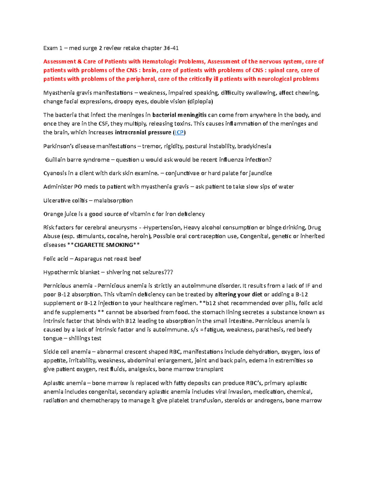 Review for exam 1 retake medical surgical Exam 1 med surge 2 review