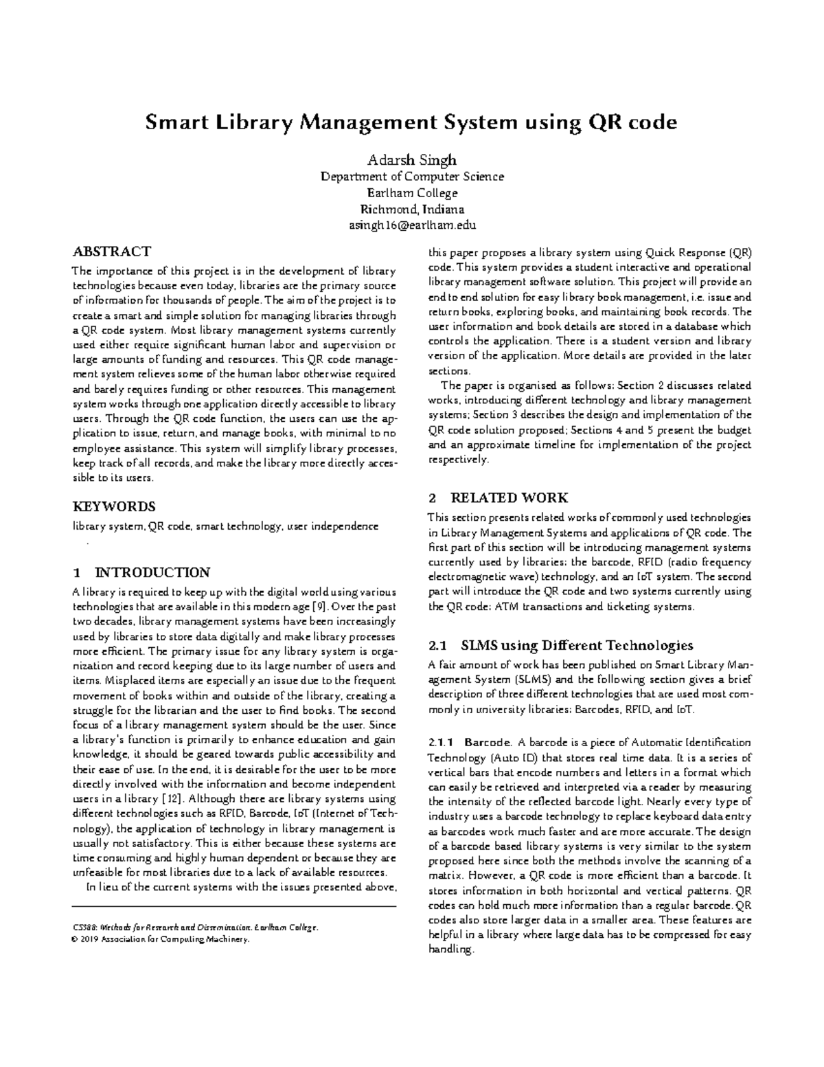Proposal SLMS adarsh - educ - Smart Library Management System using QR ...