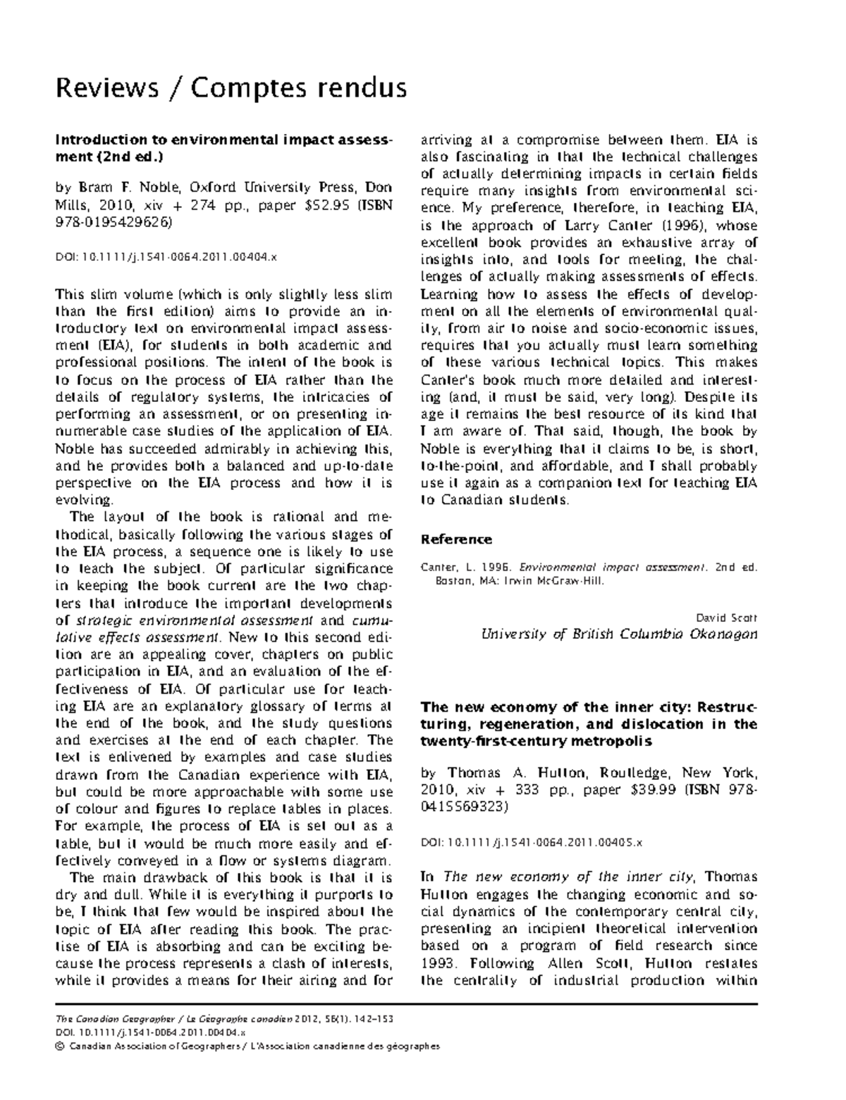 Tourism geography A new synthesis 2nd ed Introduction to environmental impact assess ment