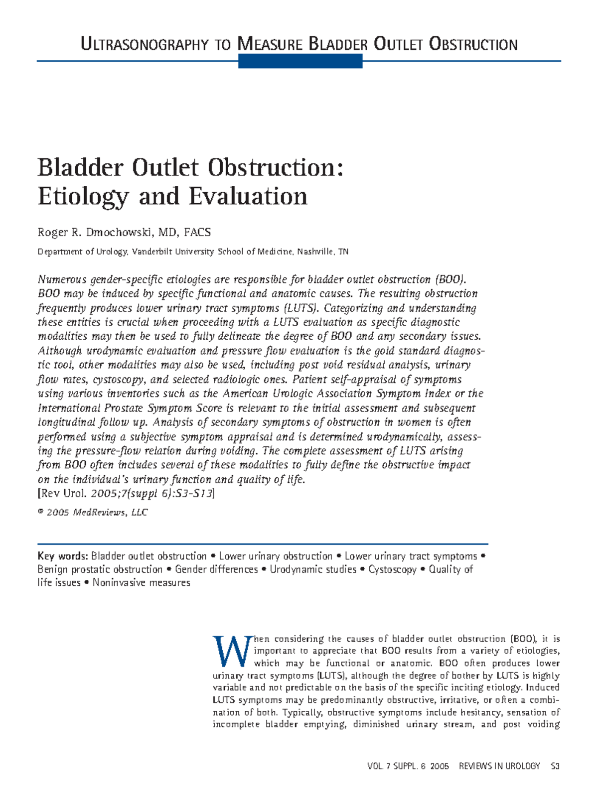 Bladder Outlet Obstruction Etiology and Evaluation VOL. 7 SUPPL. 6