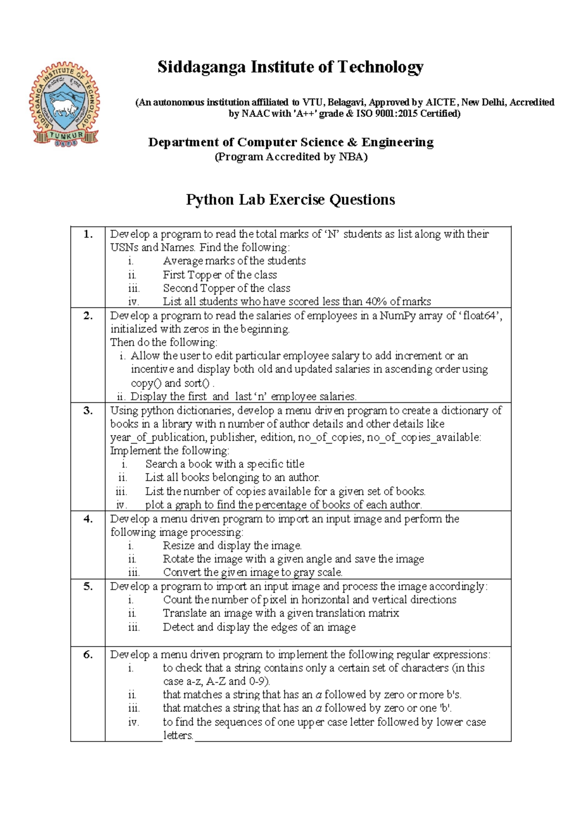 Python Lab Exercise Questions - Develop a program to read the total ...