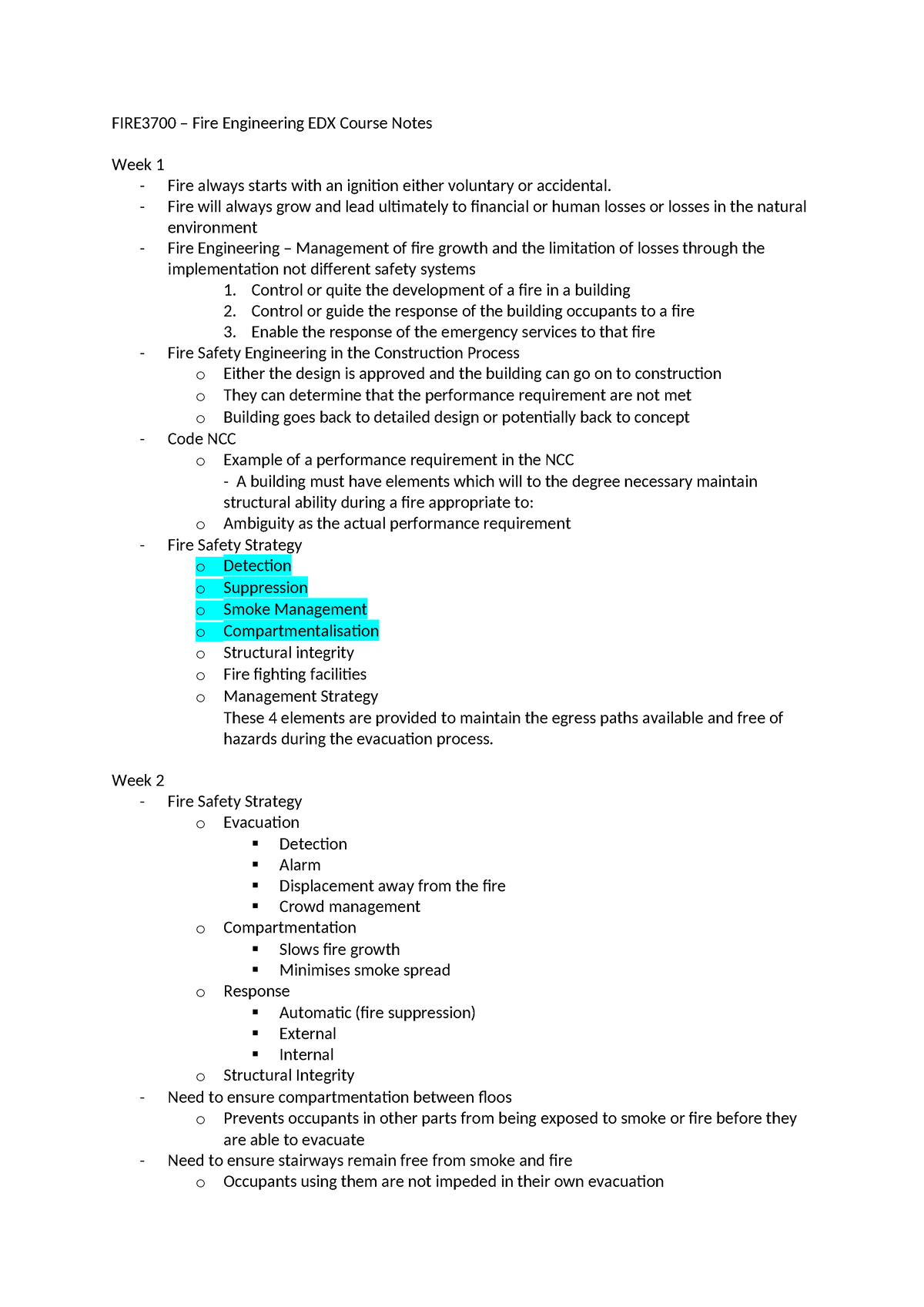 FIRE Summary Weeks 1-5 - Notes - FIRE3700 – Fire Engineering EDX Course ...