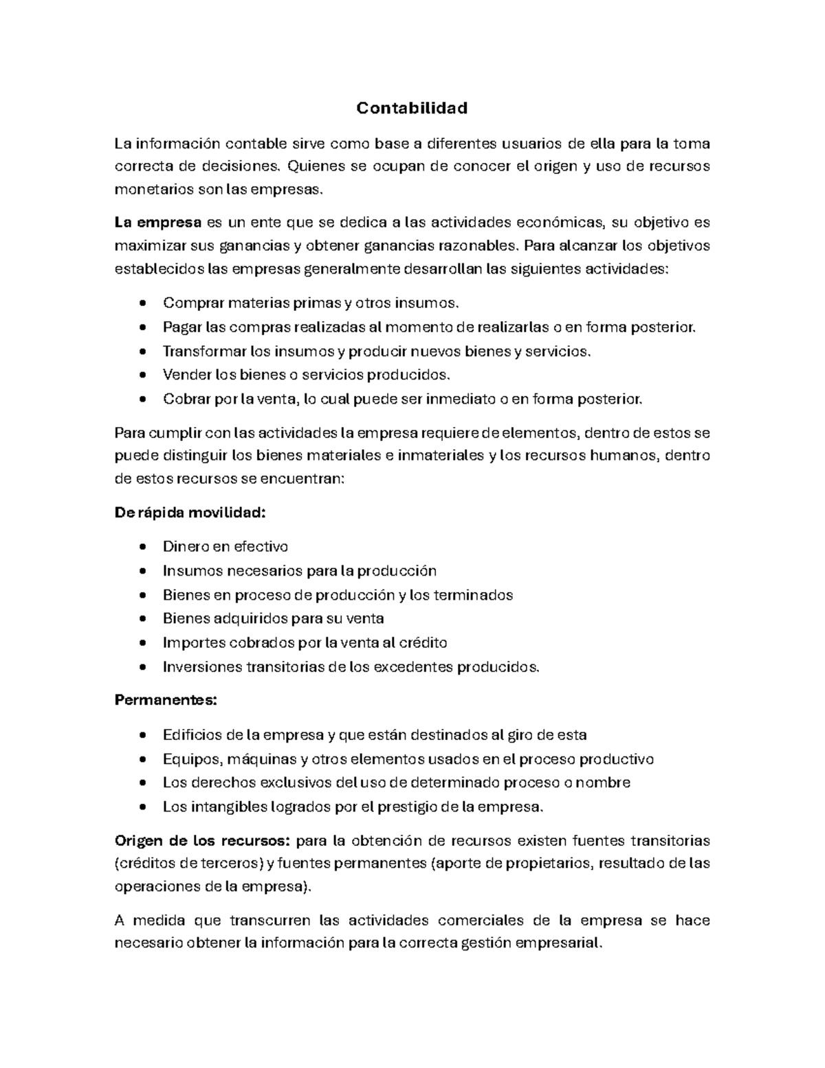 Resumen Contabilidad - Contabilidad La información contable sirve como ...