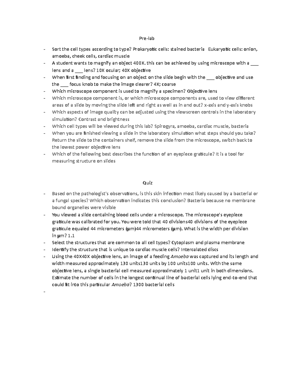 Ch 4 lab - Online Instructor is White - Pre-lab Sort the cell types ...