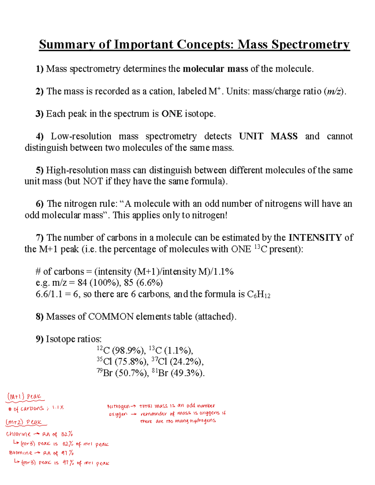 Summary+1+W23+-+Spectroscopy - Summary of Important Concepts: Mass ...