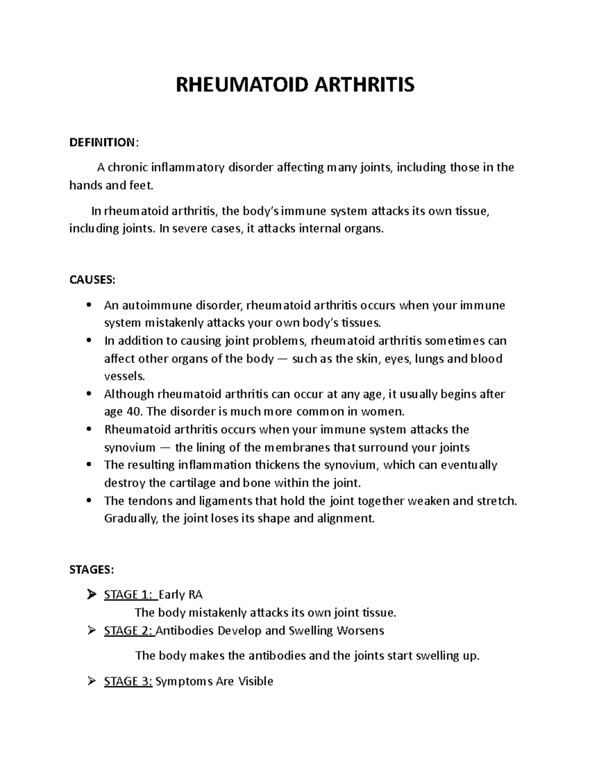 Rheumatoid Arthritis RHEUMATOID ARTHRITIS DEFINITION A chronic