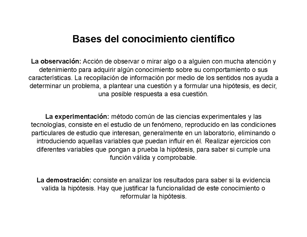 Bases del conocimiento científico - Bases del conocimiento científico