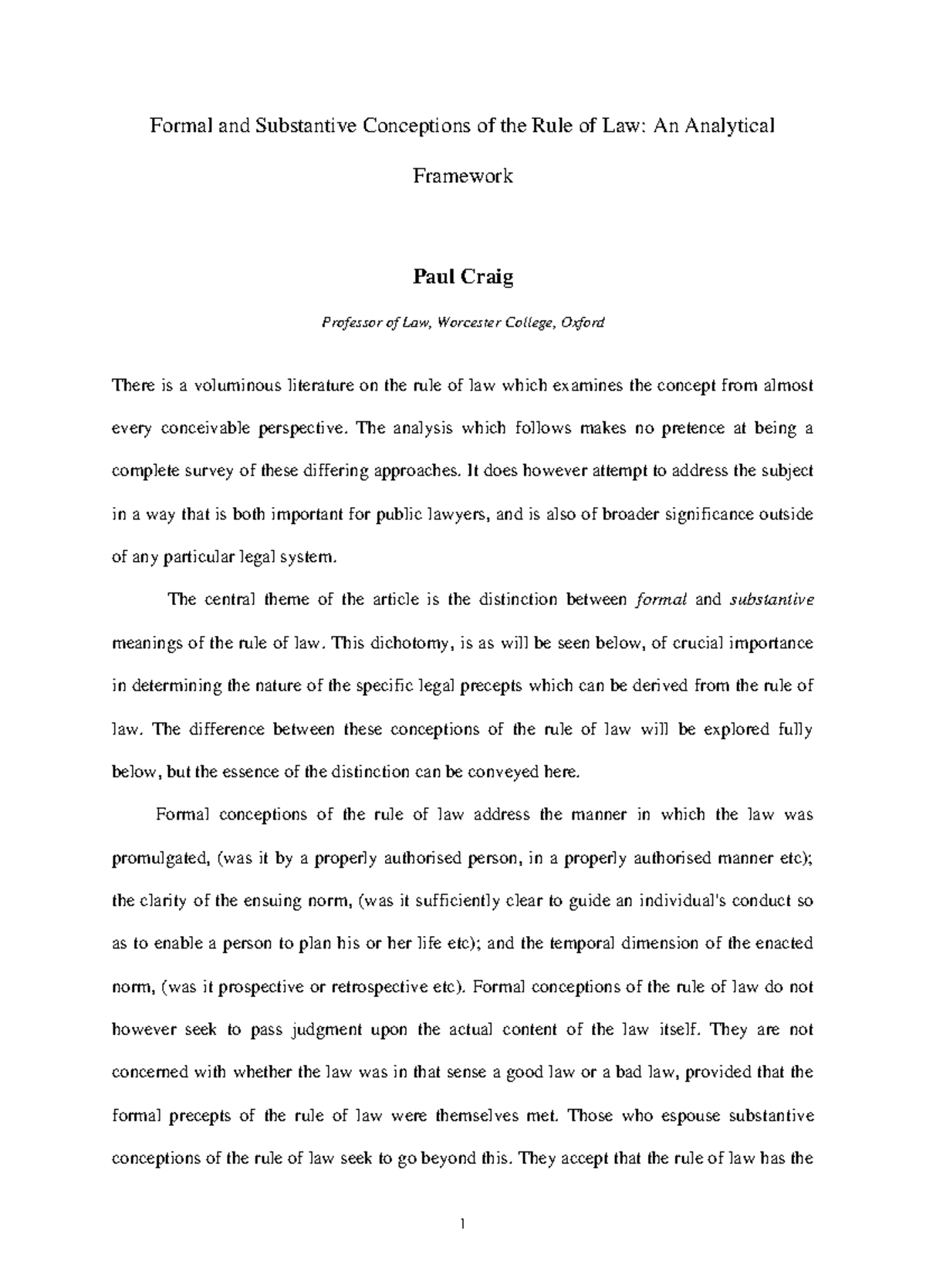 Paul Craig - Formal and Substantive Conceptions of the Rule of Law, An ...