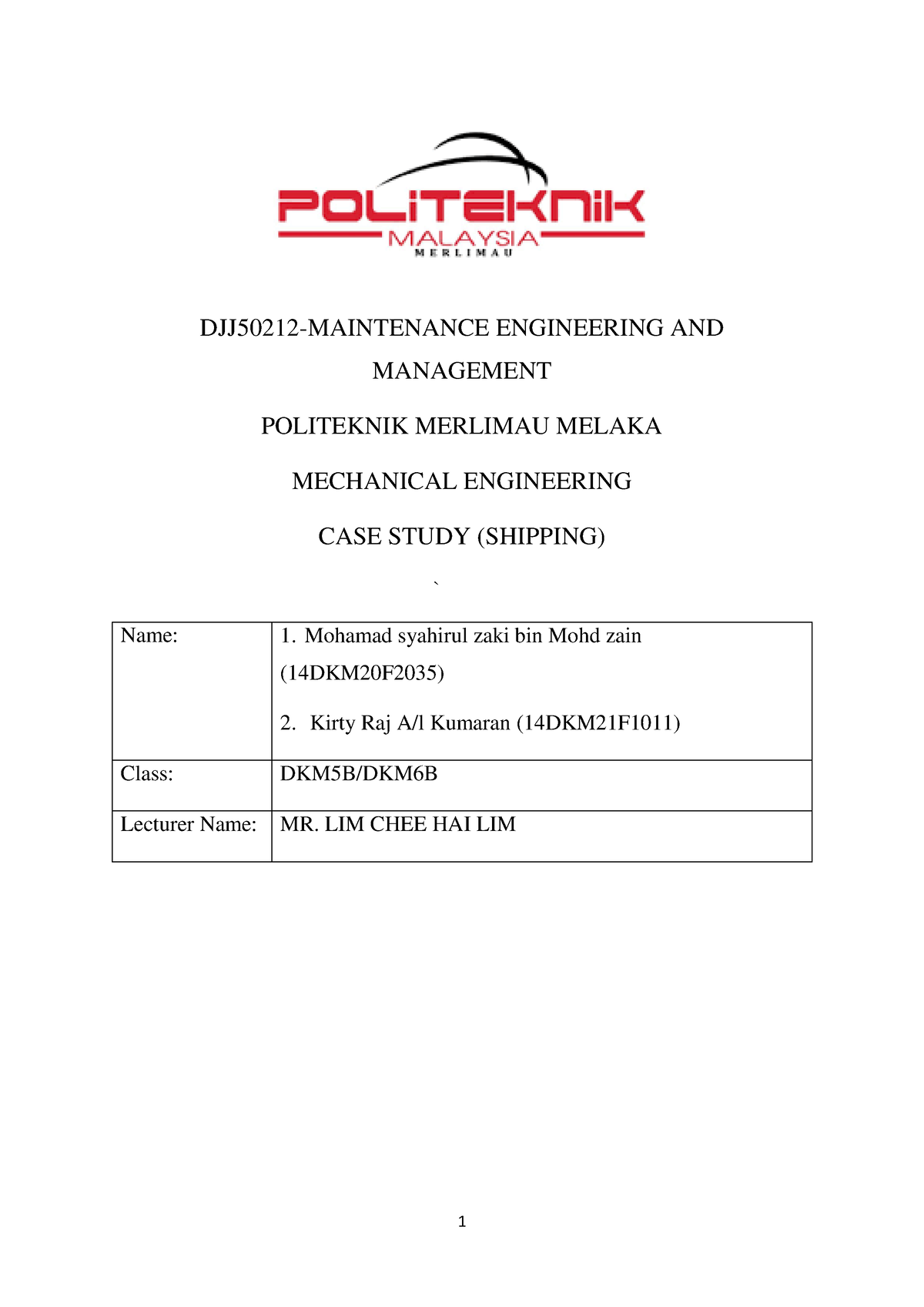 case study maintenance engineering and management