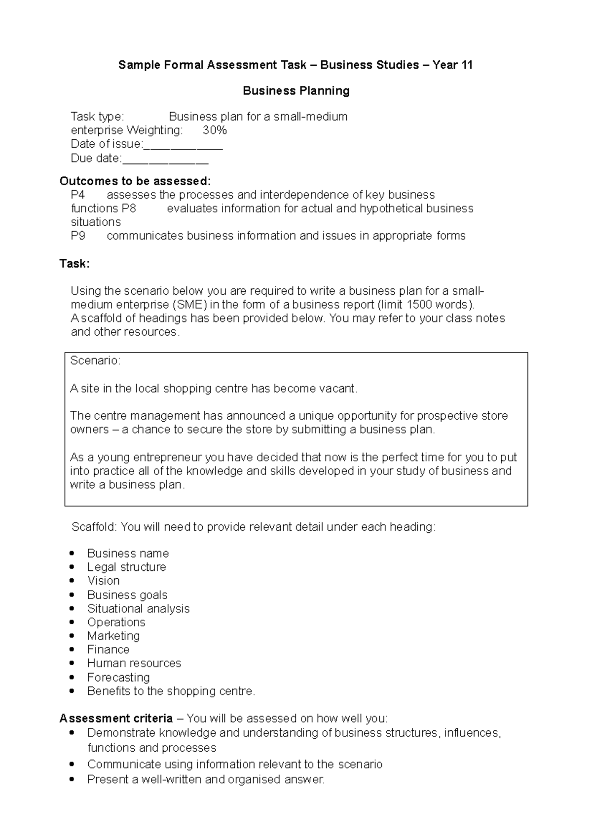 year 11 business studies business plan example