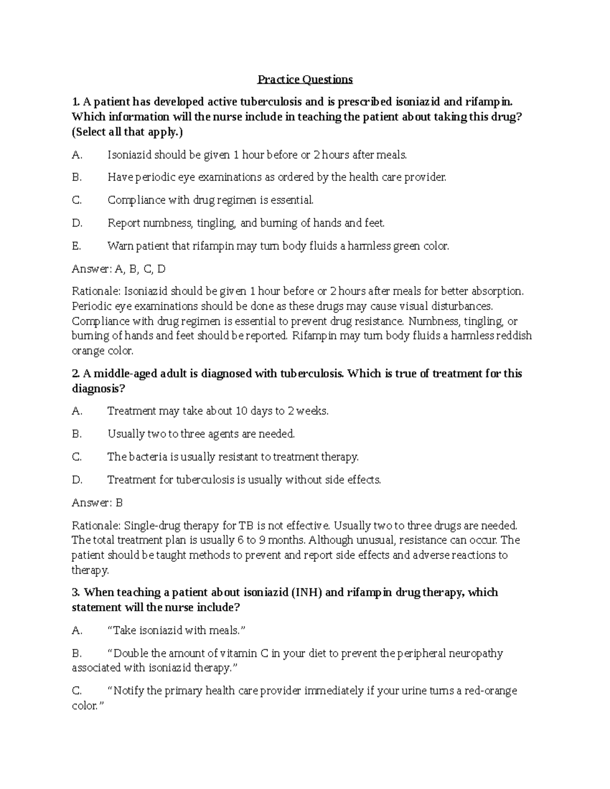 Exam 3 practice questions - Practice Questions A patient has developed ...