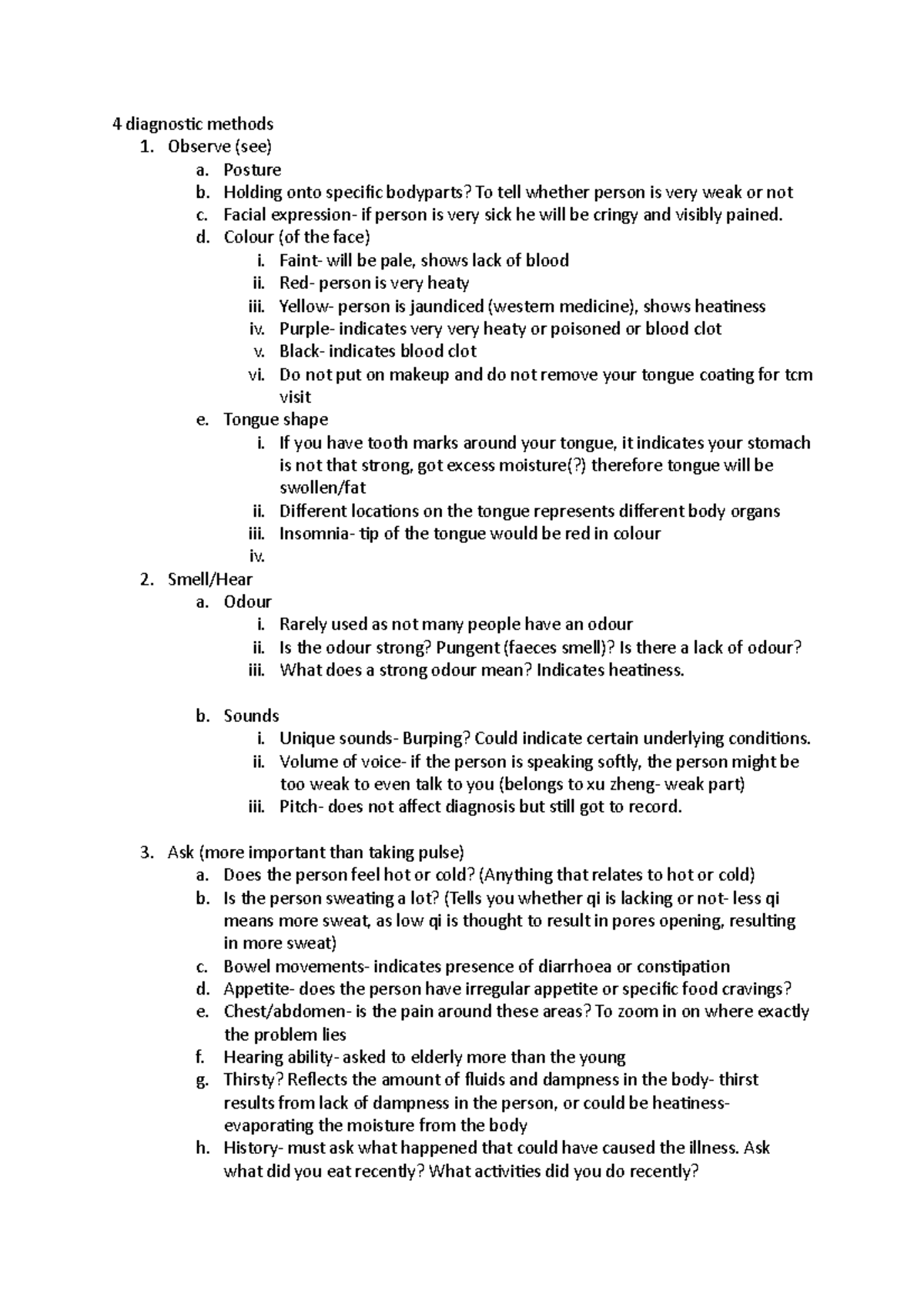 GEH1070 Lecture 5 - 4 diagnostic methods 1. Observe (see) a. Posture b ...