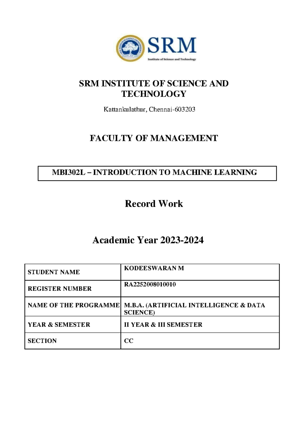 Ai lab manual srm at jo olivares blog